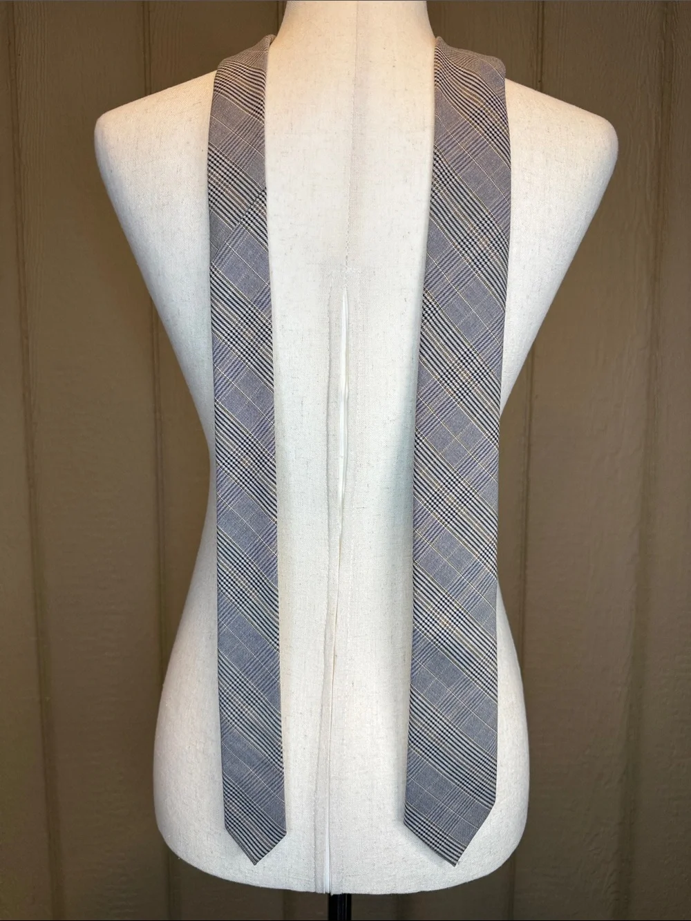 Express Men's Tie Gray Tan Black Glen Plaid Check Narrow Minimalist Corporate